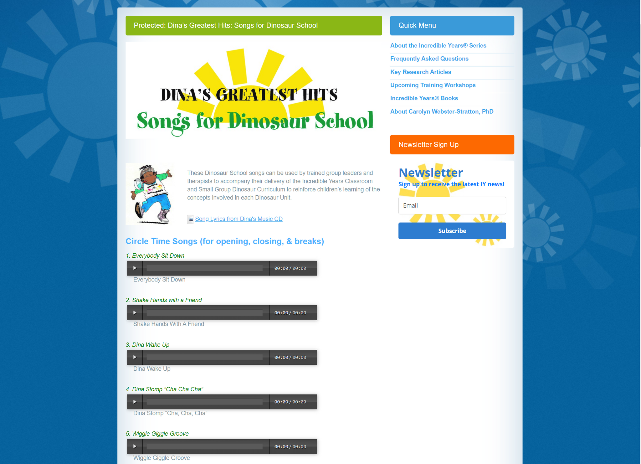 Dinosaur Program Dinaโs Greatest Hits - Songs for Dinosaur School - The Incredible Years